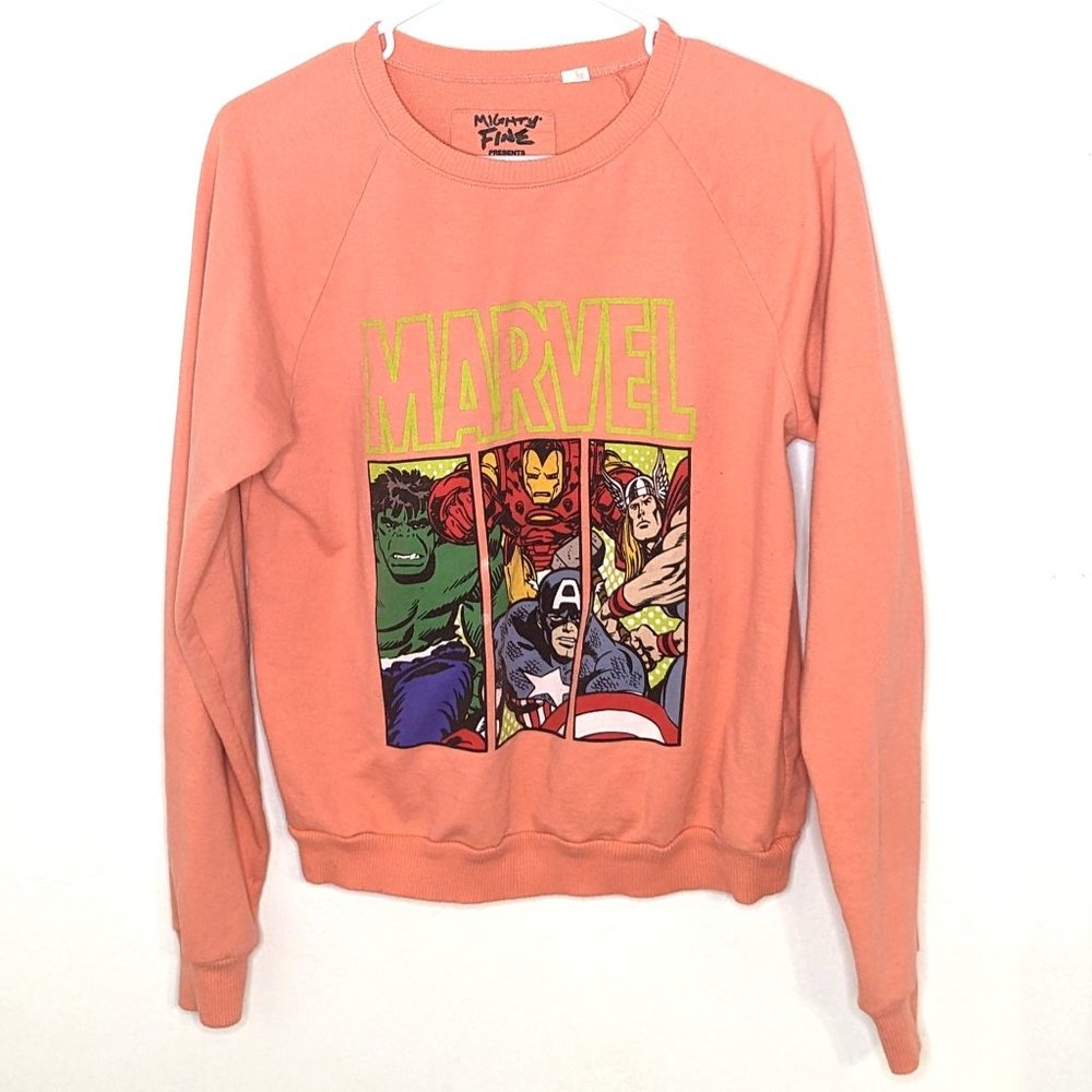 Mighty Fine Marvel Superhero Avengers Orange Long Sleeve Sweatshirt Medium